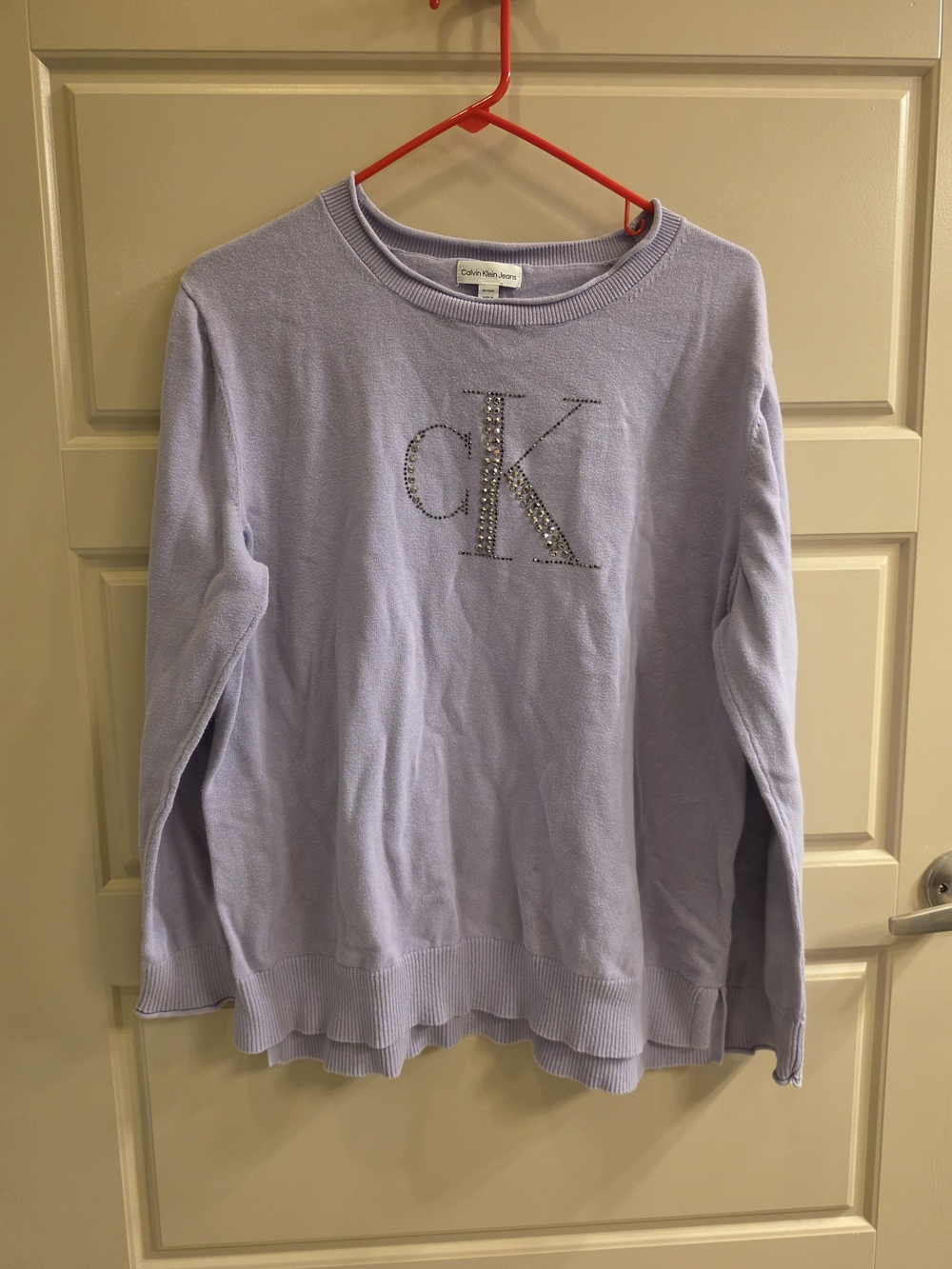 Calvin Klein Jeans Lavender Crystal CK Logo Long Sleeve Sweater